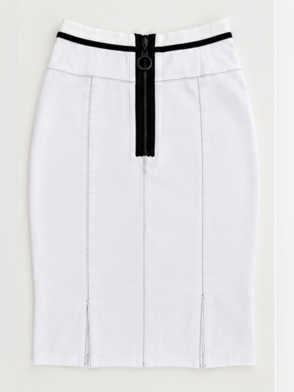 Roberto Cavalli White Pencil Skirt with Black Zip Detail